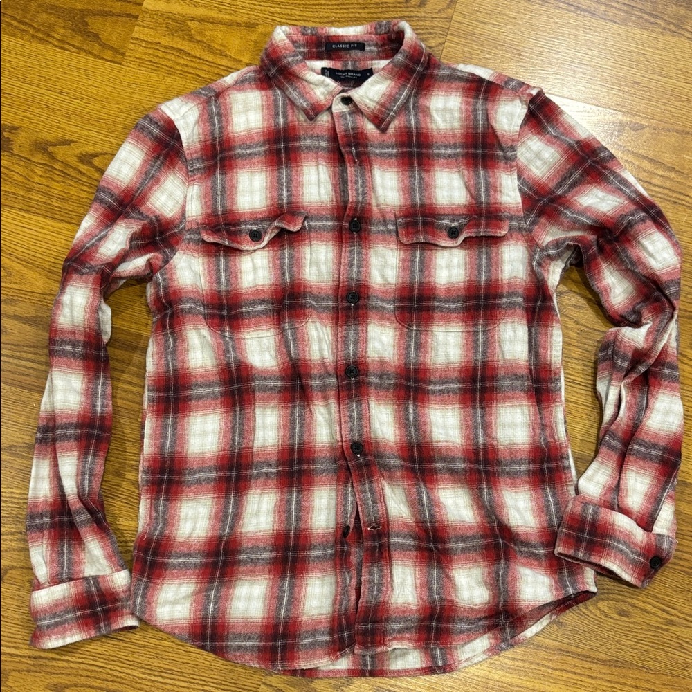 Lucky Brand Men's Red and White Checkered Shirt